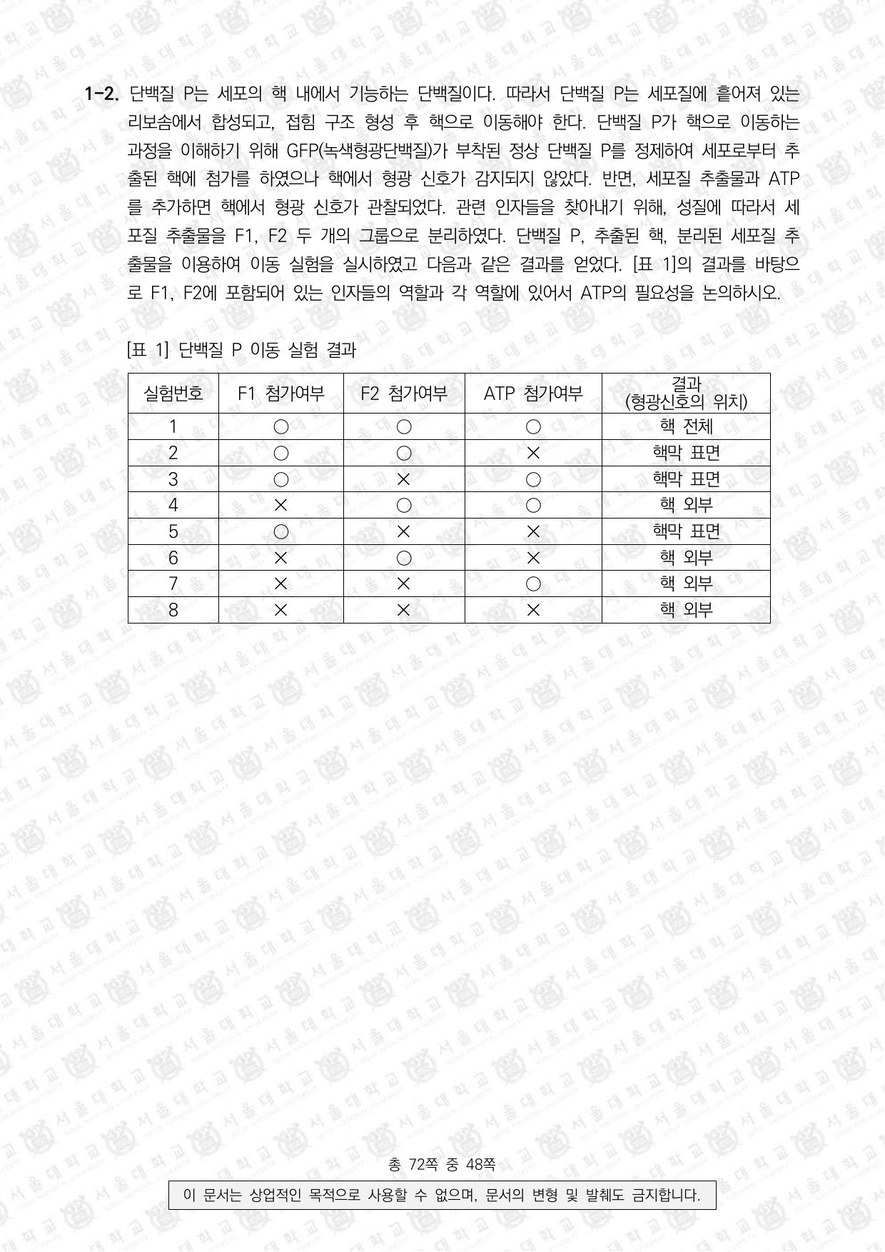 2022학년도 서울대학교 수시 일반전형 면접 및 구술고사 생명과학 2쪽