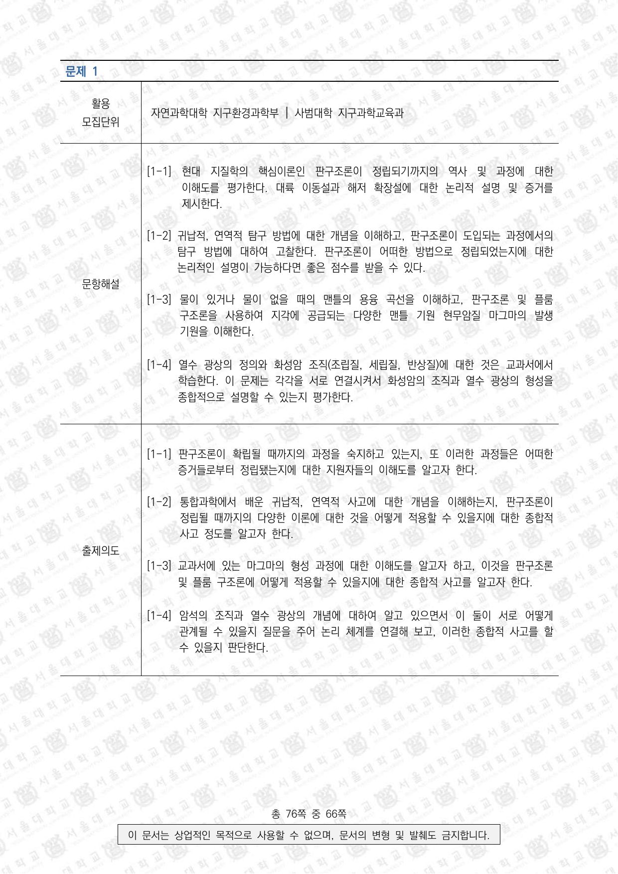 2024학년도 서울대학교 수시 일반전형 면접 및 구술고사 지구과학 2쪽