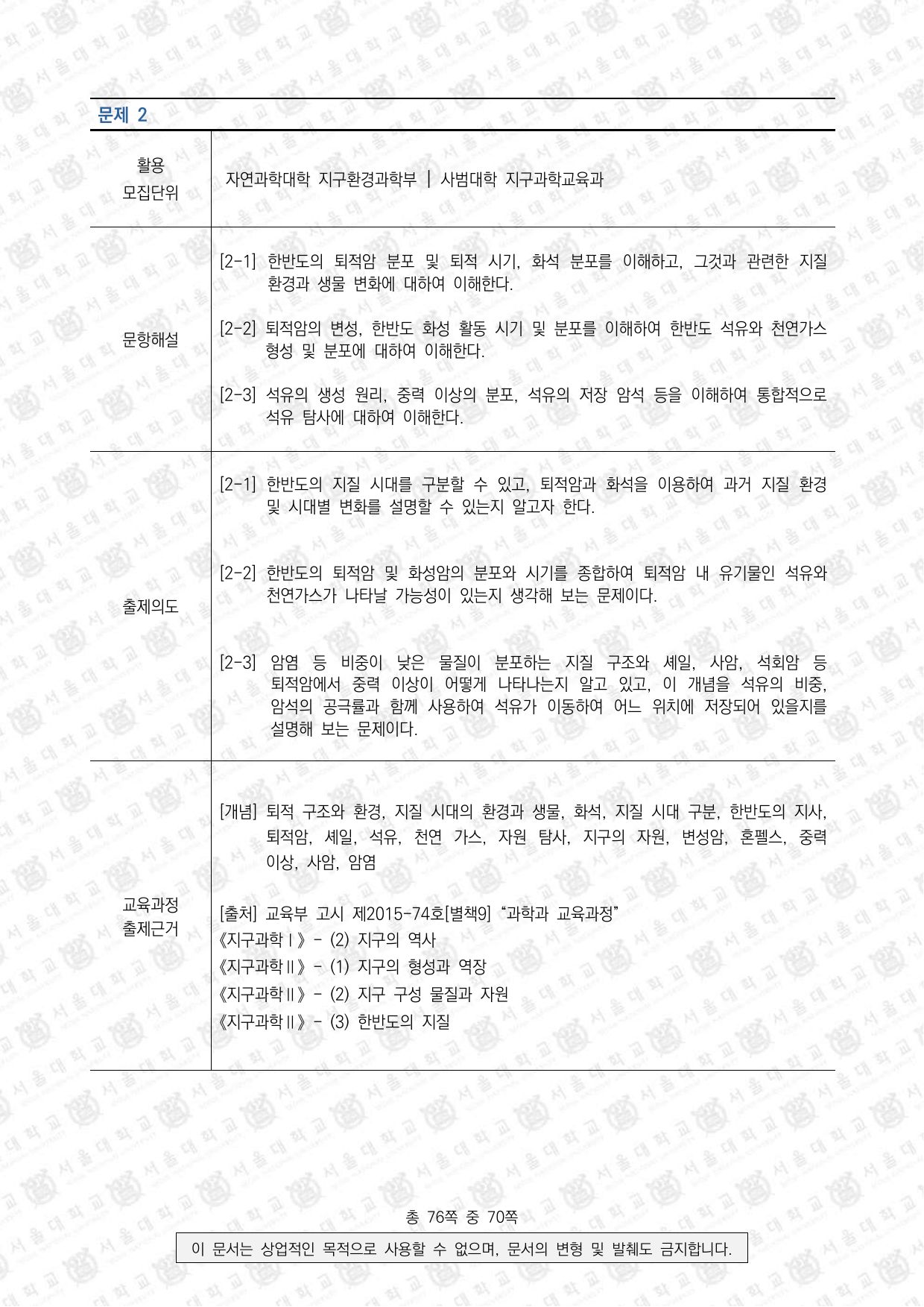 2024학년도 서울대학교 수시 일반전형 면접 및 구술고사 지구과학 6쪽