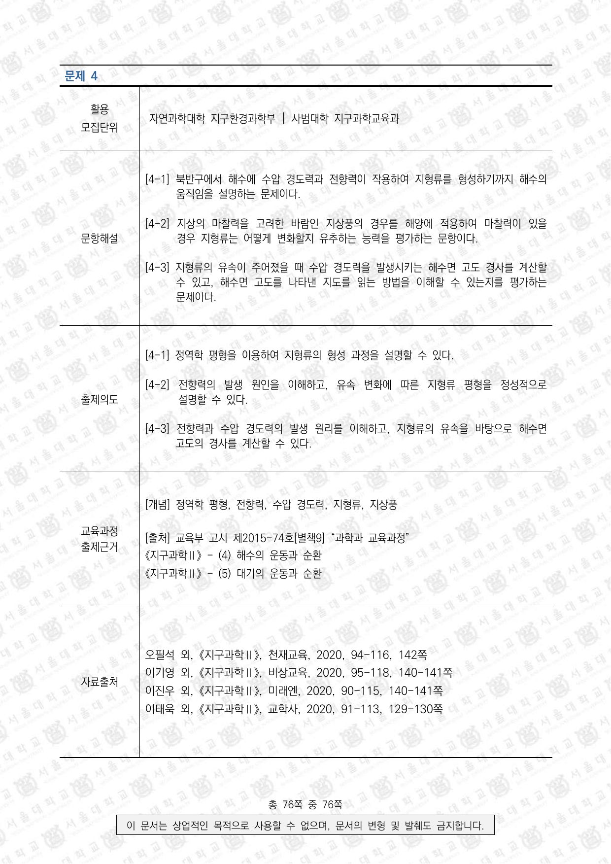 2024학년도 서울대학교 수시 일반전형 면접 및 구술고사 지구과학 12쪽