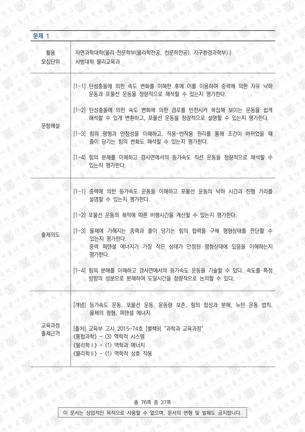 2024학년도 서울대학교 수시 일반전형 면접 및 구술고사 물리학 6쪽