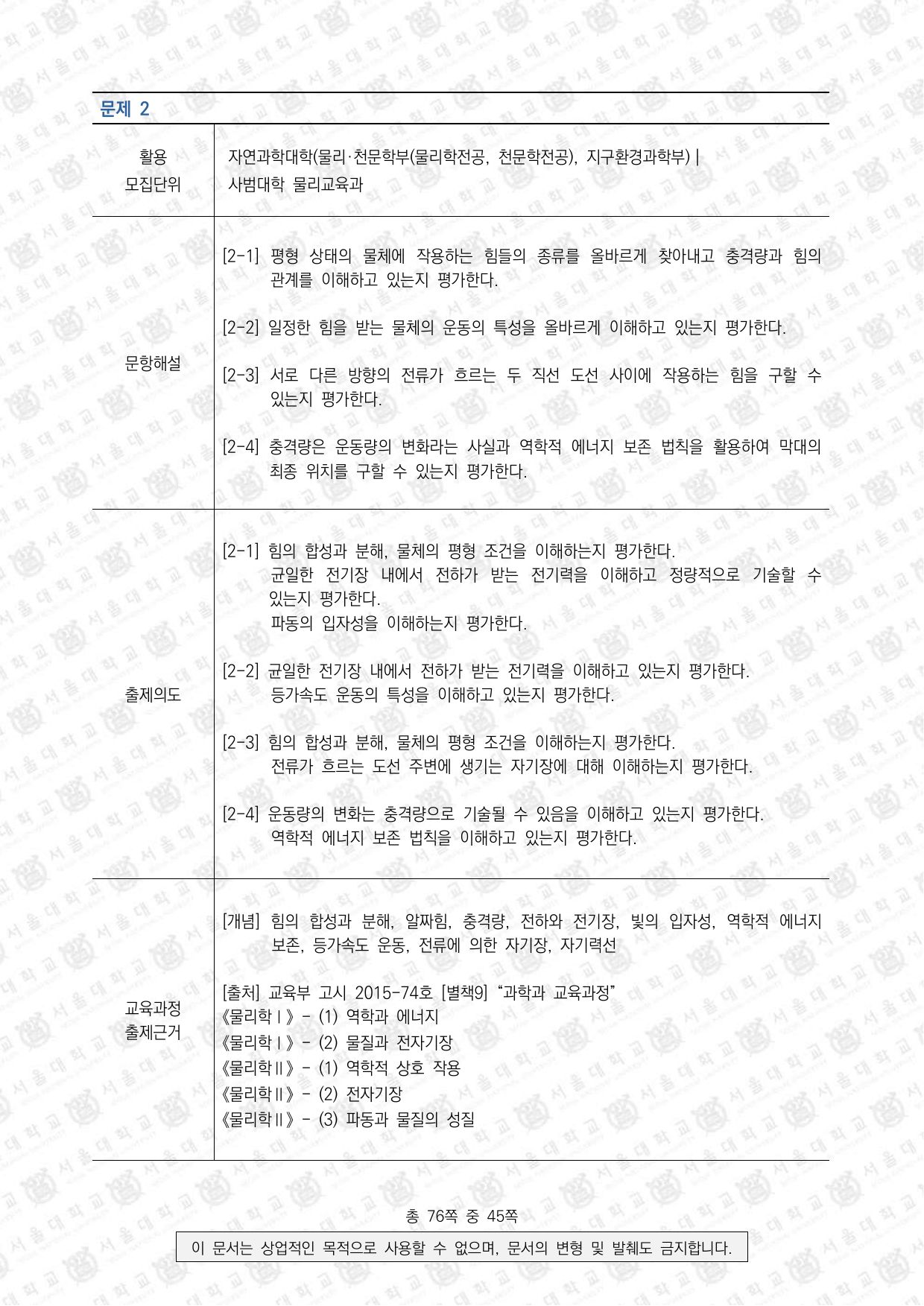 2024학년도 서울대학교 수시 일반전형 면접 및 구술고사 물리학 14쪽