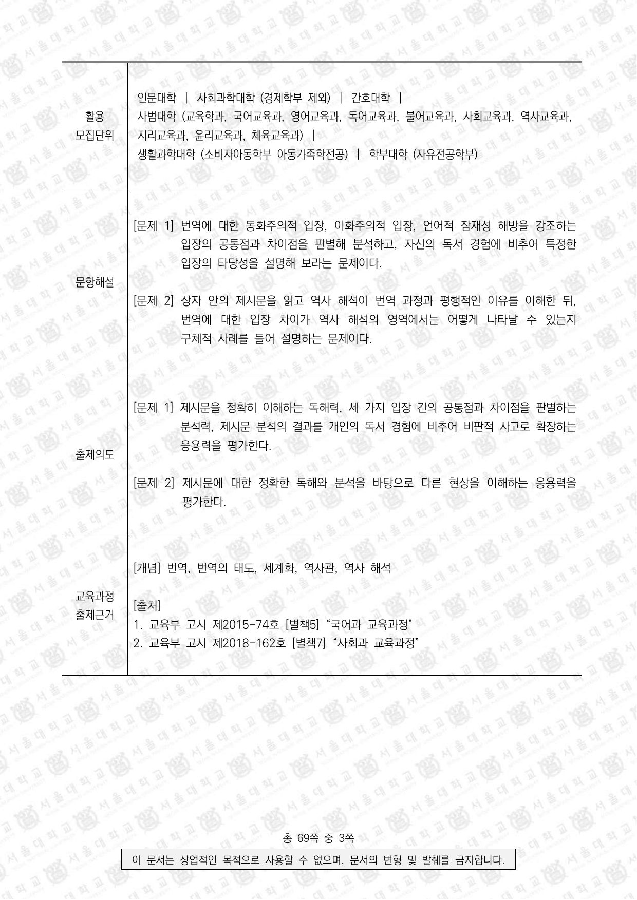 2025학년도 서울대학교 수시 일반전형 면접 및 구술고사 인문학 3쪽
