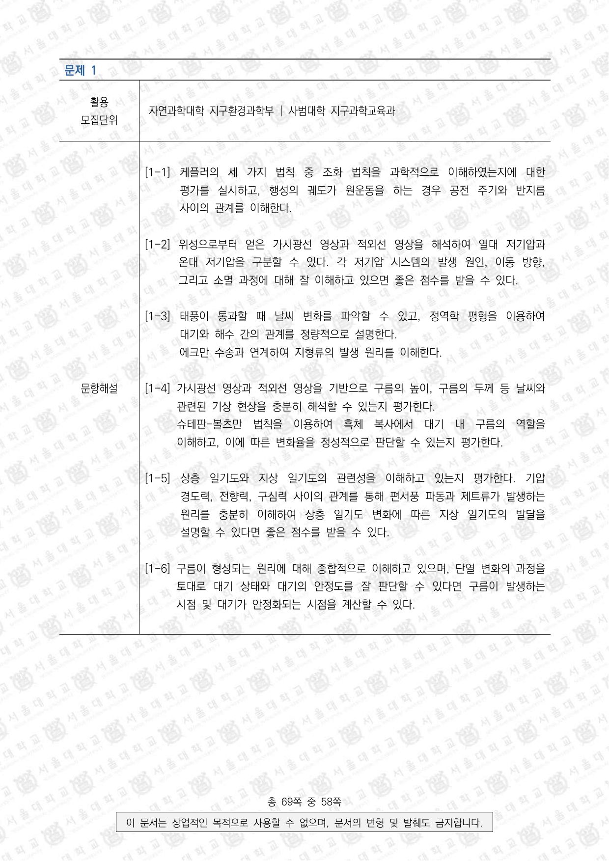 2025학년도 서울대학교 수시 일반전형 면접 및 구술고사 지구과학 5쪽