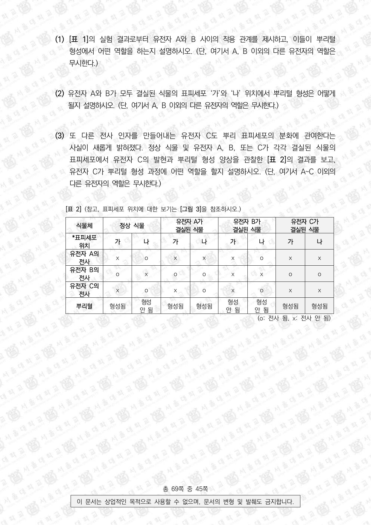 2025학년도 서울대학교 수시 일반전형 면접 및 구술고사 생명과학 3쪽