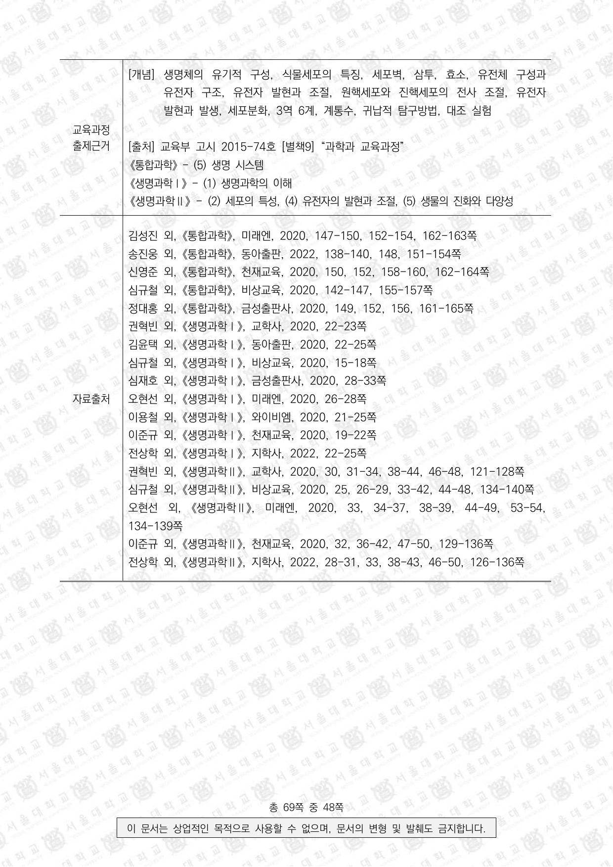 2025학년도 서울대학교 수시 일반전형 면접 및 구술고사 생명과학 6쪽