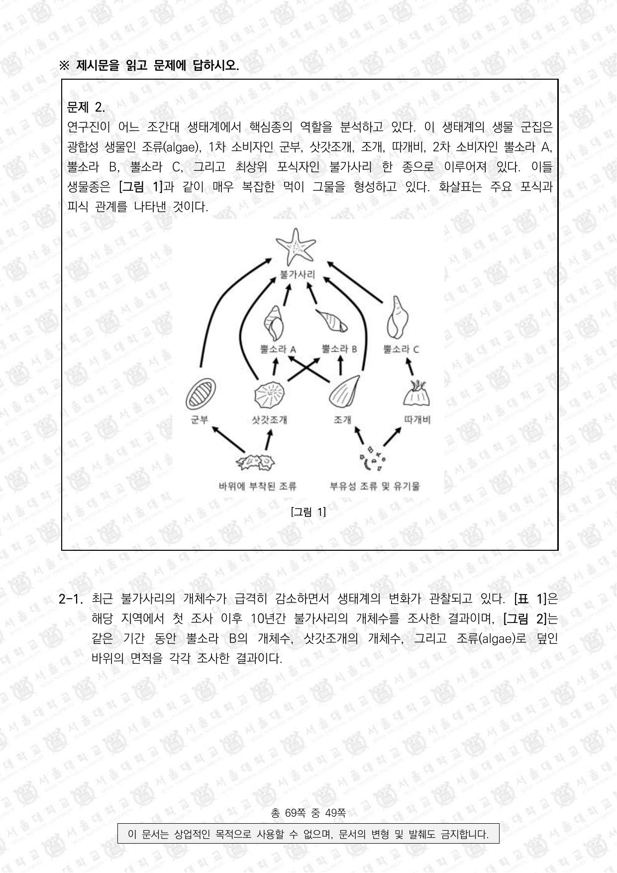 2025학년도 서울대학교 수시 일반전형 면접 및 구술고사 생명과학 7쪽