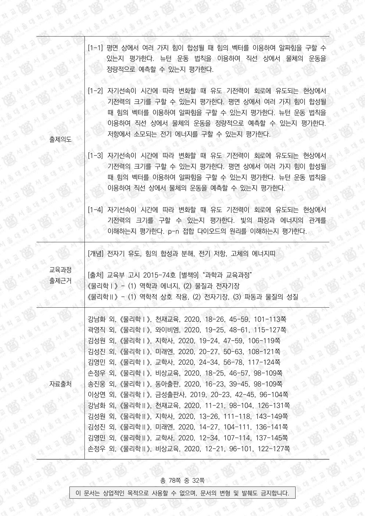 2026학년도 서울대학교 수시 일반전형 면접 및 구술고사 물리학 8쪽