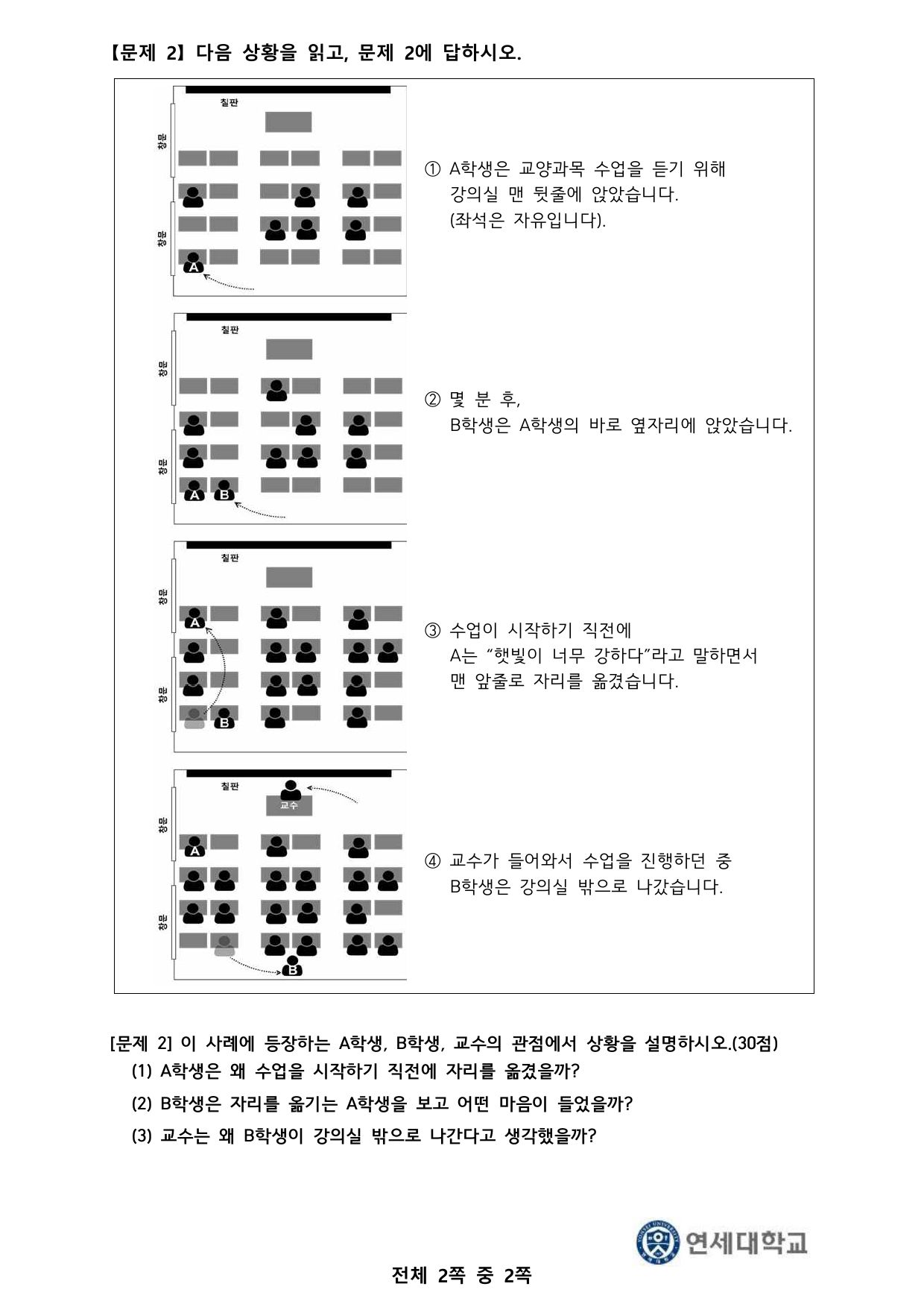 2023학년도 연세대학교 정시모집 의예과 Part I 2쪽