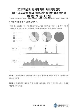 2024학년도 연세대학교 재외국민전형 재외국민·북한이탈주민 표지