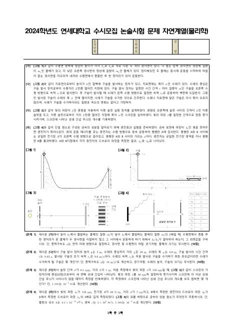 2024학년도 연세대학교 수시 논술전형 자연 물리학 표지